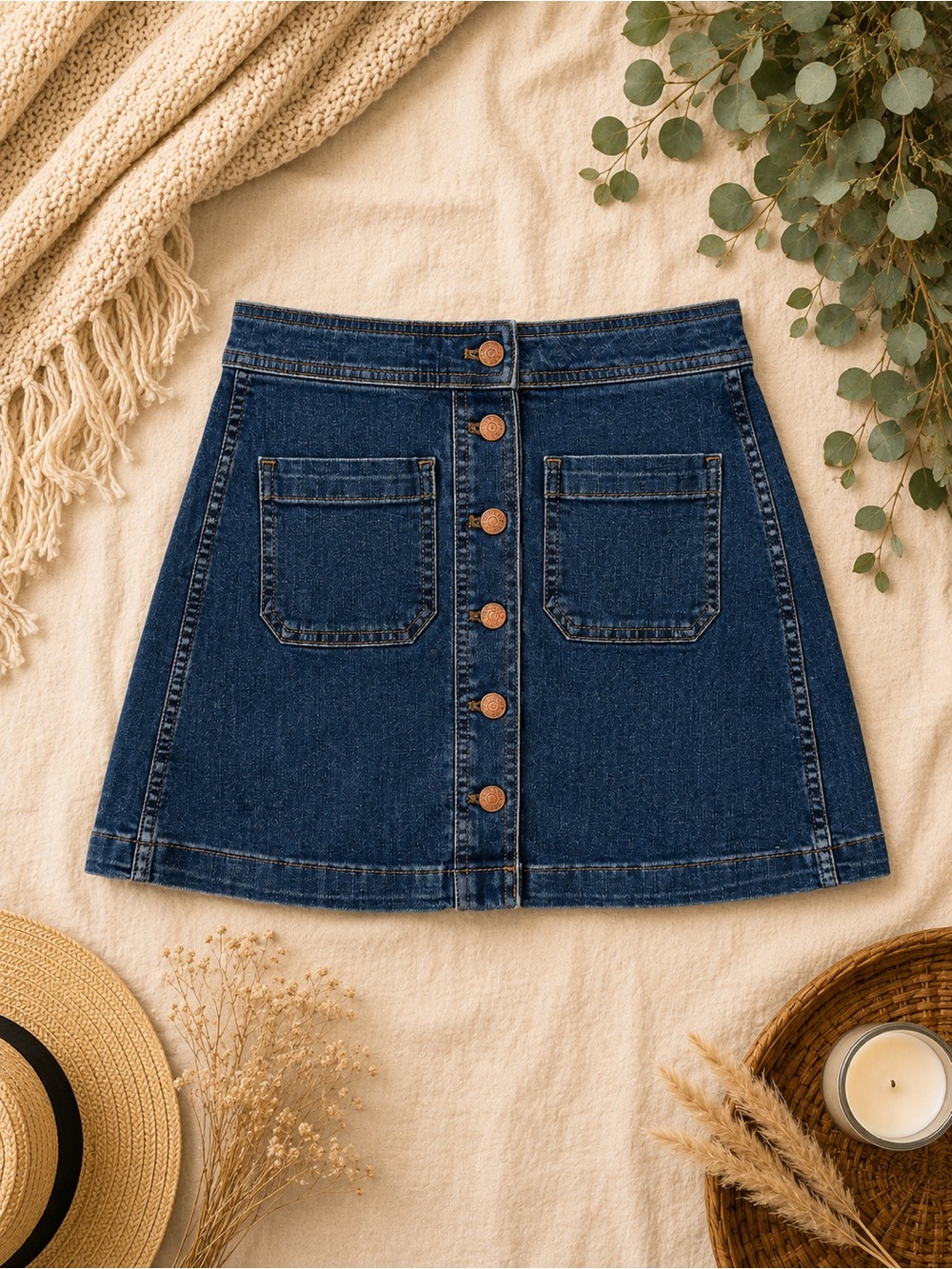 Madewell Dark Blue Denim Button-Front Mini Skirt